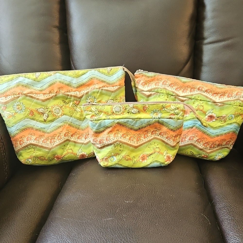 Green and Orange Chevron Cosmetic Bags